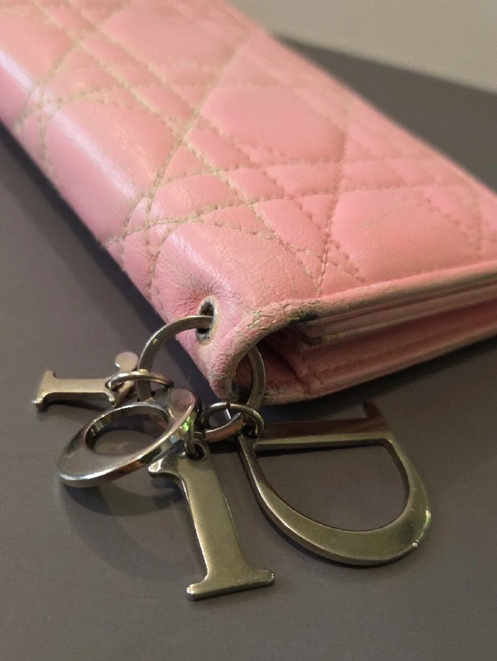 Dior Pink Quilted Leather Wallet with Signature Stitching - Project